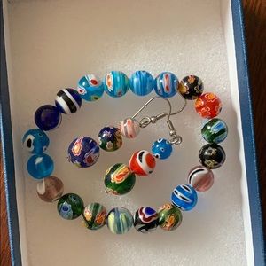 Murano glass bead style bracelet and earrings set
